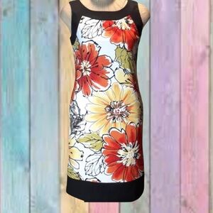 AB Studio Sleeveless White Black Floral Sleeveless Dress